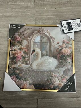 NWT District Sparkling Swan Floral Wall Art
